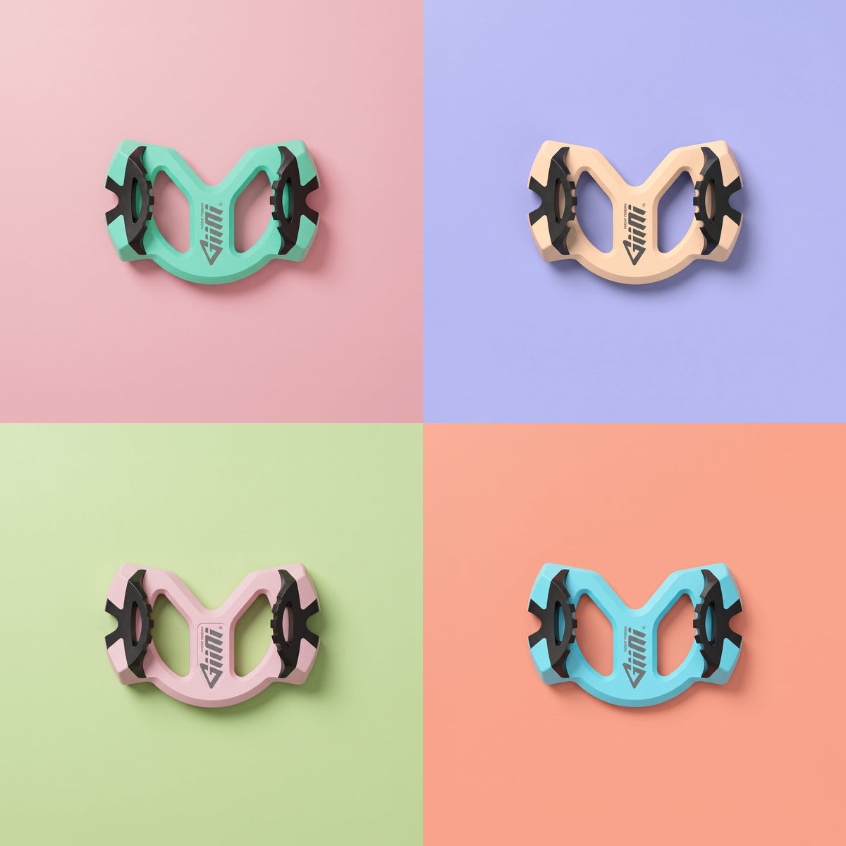 Giini Pyro Sorbet collection: Alpine Mint, Peach Dreamsicle, Powder Pink and Glacier Blue on color-field backgrounds