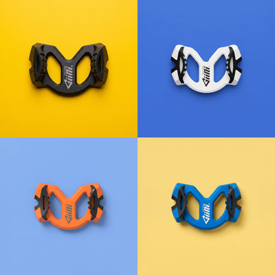 Giini Pyro Sport collection: Obsidian, Whiteout, Blaze Orange and Hyper Blue on color-field backgrounds